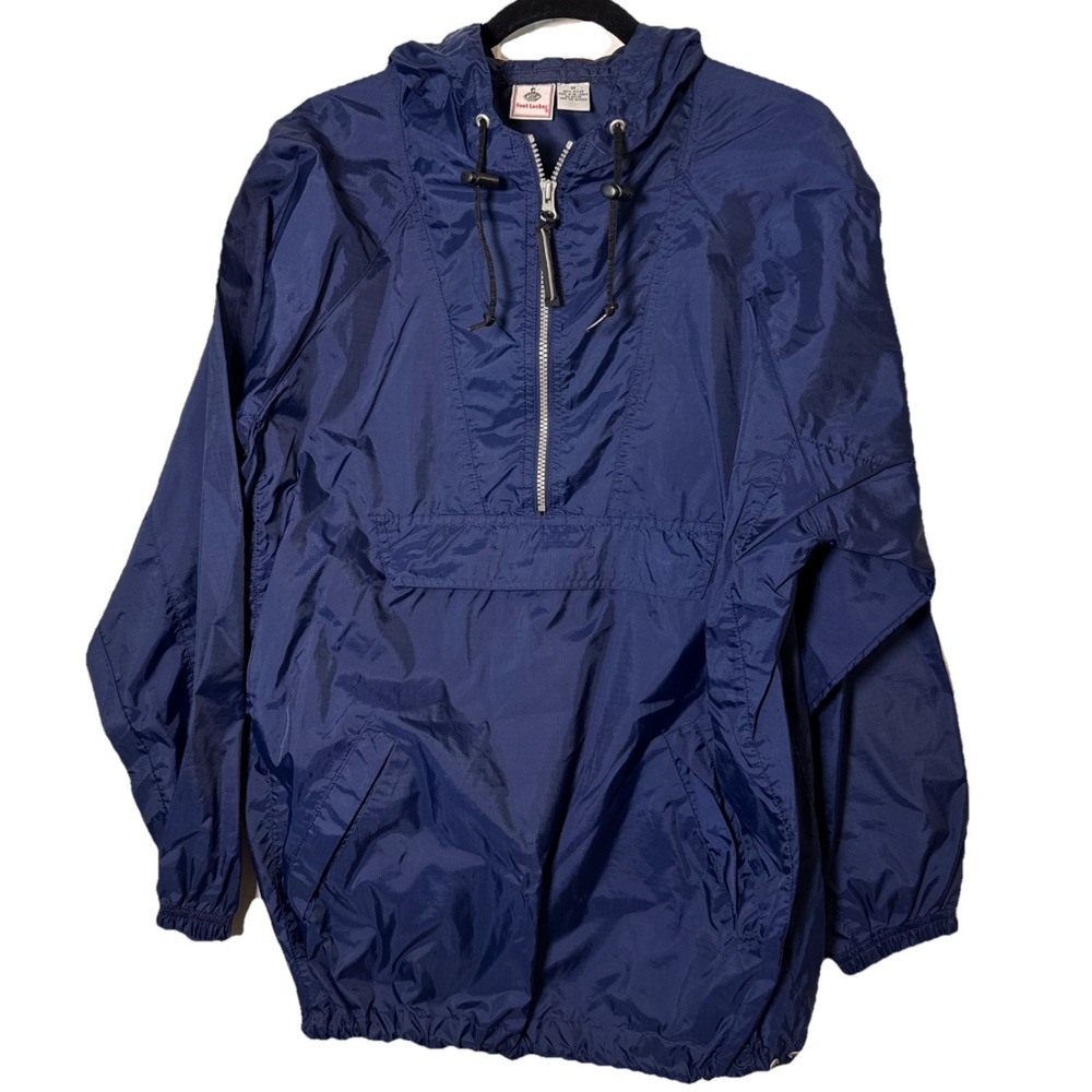 Vintage Foot Locker Windbreaker Jacket Mens‎ M Navy Blue Half Zip Hooded Nylon